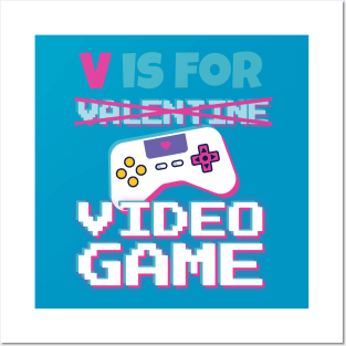 Funny Valentine V Is For Video Game - Retro Controller Posters and Art